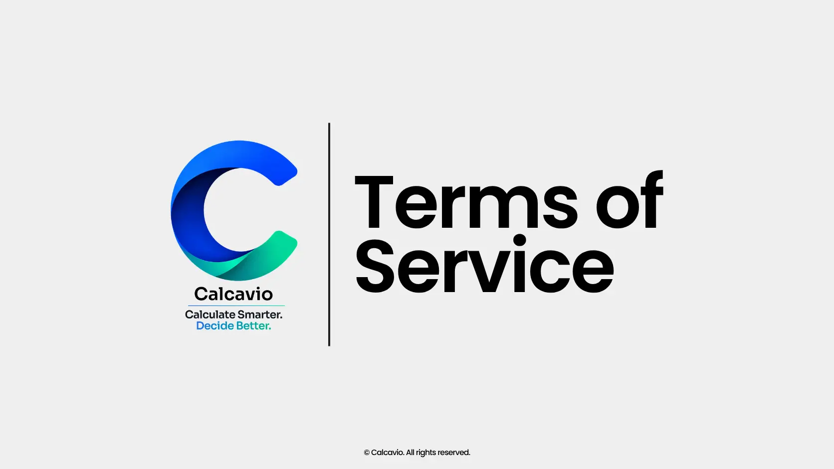 Calcavio terms of service page outlining free calculator usage rules and legal icons