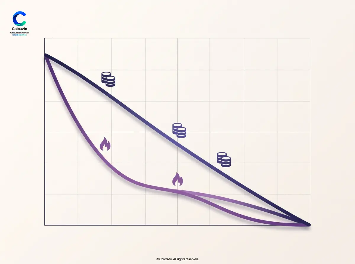 Debt Snowball vs Debt Avalanche Comparison Chart comparing debt snowball and debt avalanche payoff curves across three credit card debt calculators