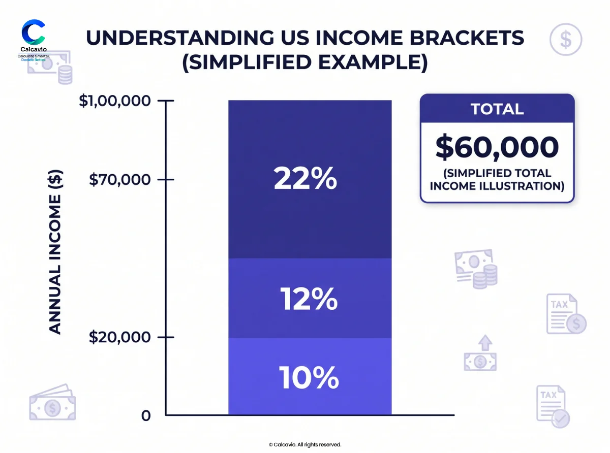 Tax calculators worked example using 2026 US federal brackets