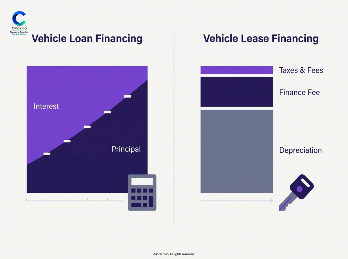 Car Loan Lease Formula Comparison Chart Auto calculators chart comparing car loan amortization and lease payment structure