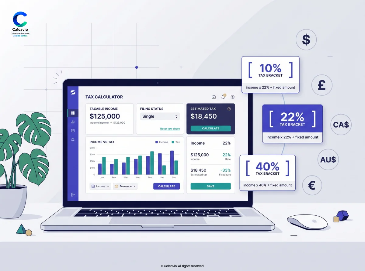 Tax calculators dashboard with 2026 formulas and results