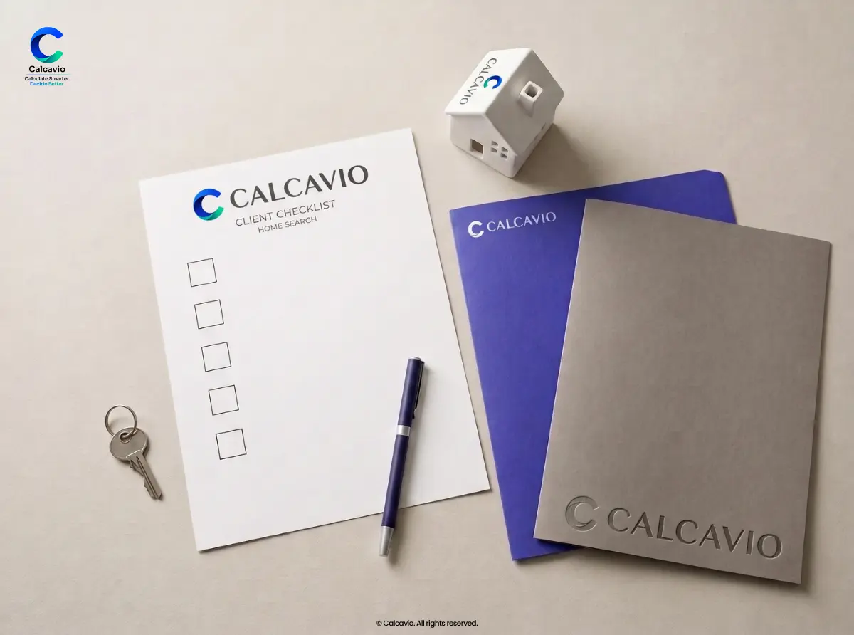 Reviewing the Written Mortgage Buydown Agreement Blank checklist, model house, folders, pen, and key on a desk.
