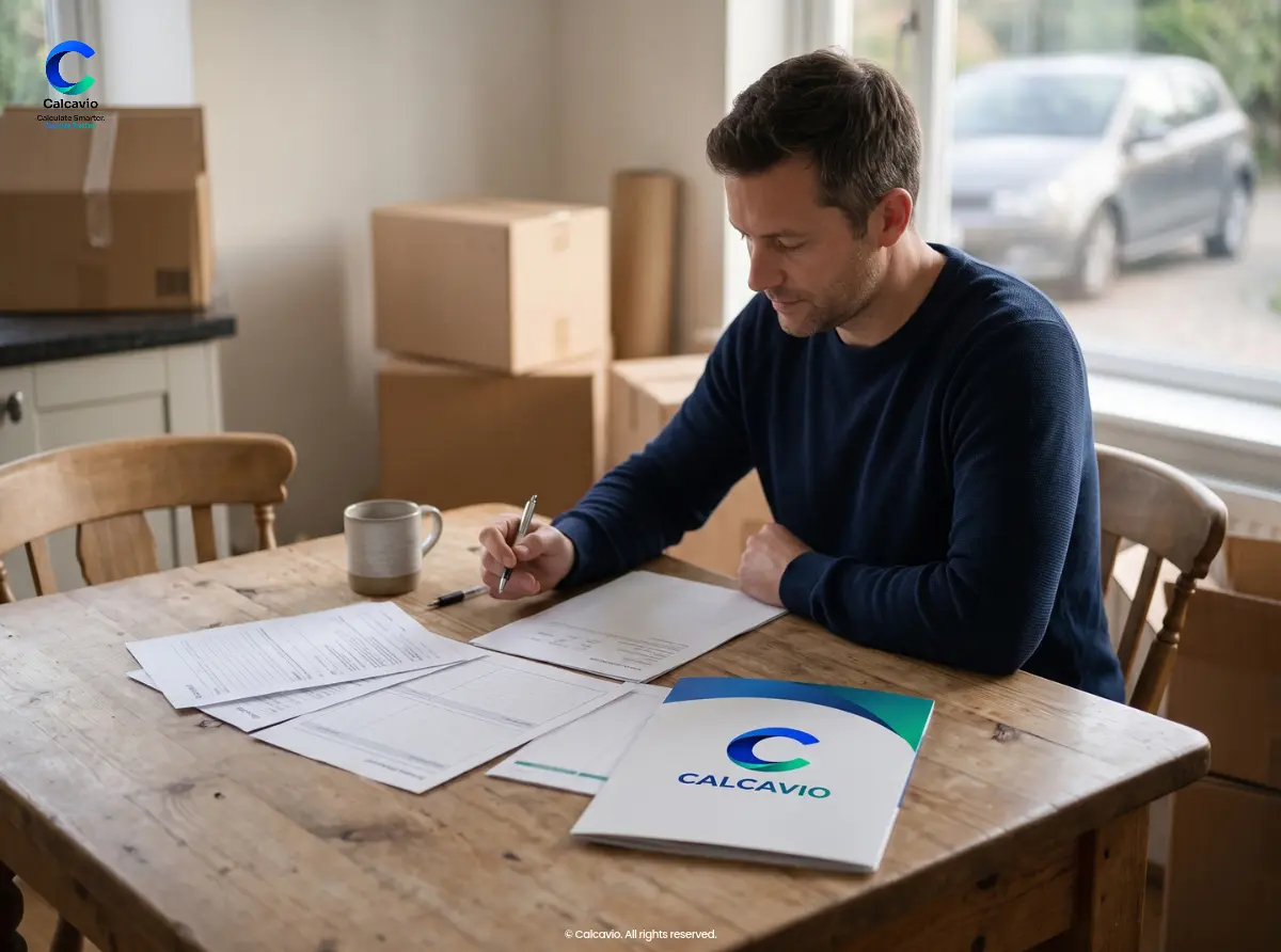 Household reviewing car sale paperwork before a planned move